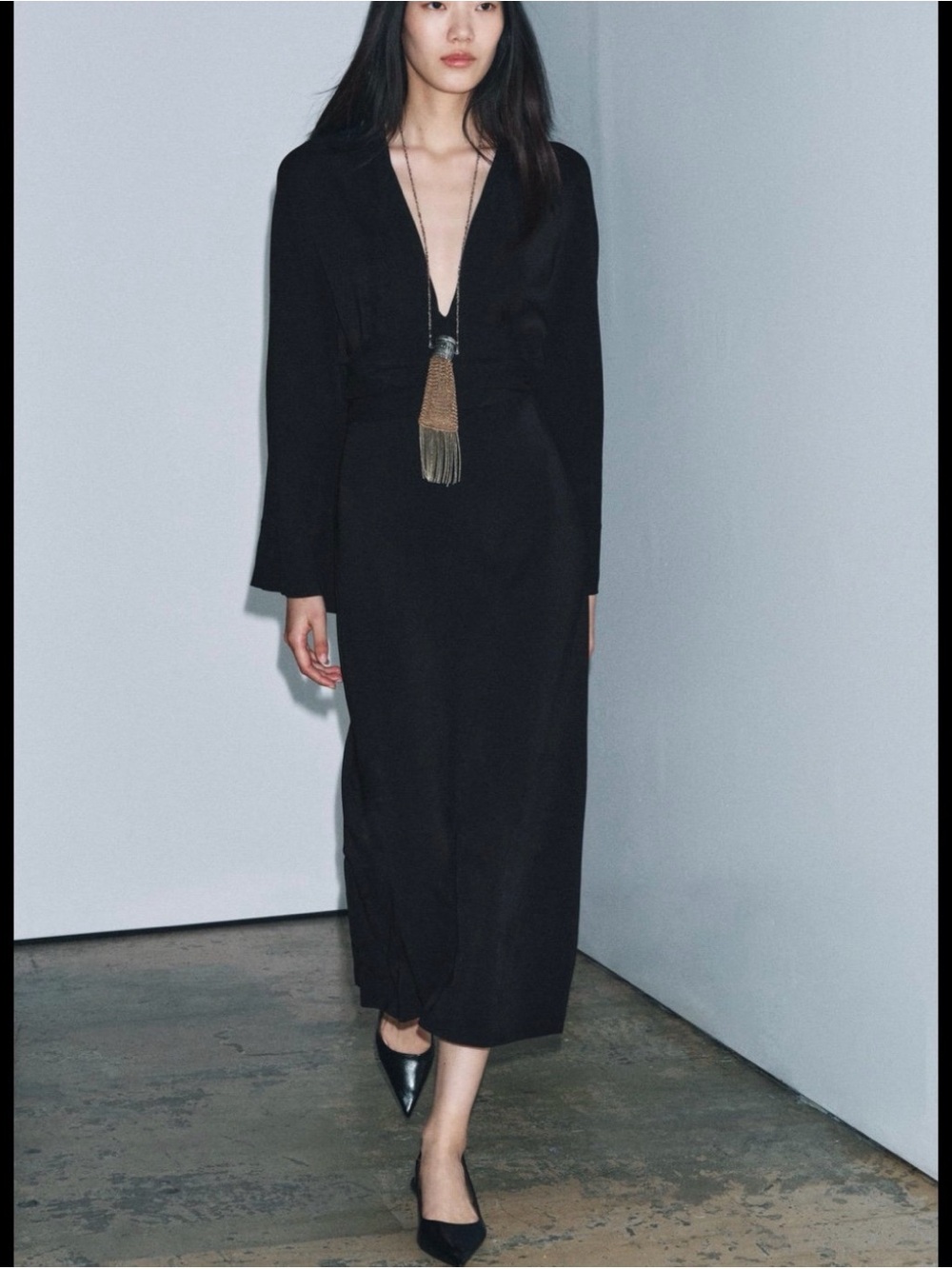 ZARA ZW Collection Minimalist Midi Dress with Ties black M NWT